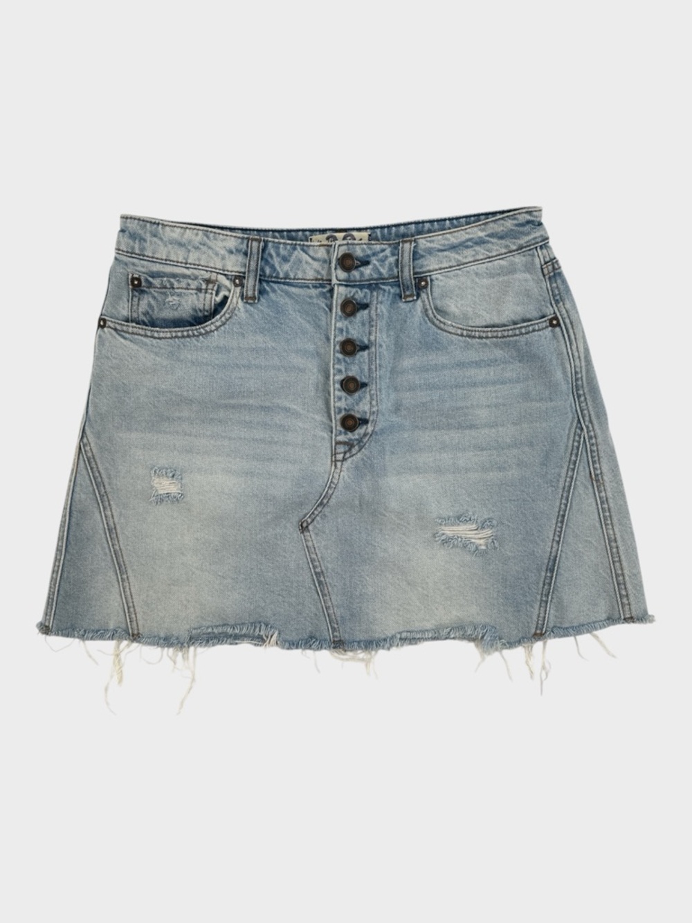 Free People We‎ The Free Denim Mini Skirt A Line Button Front Distressed W30